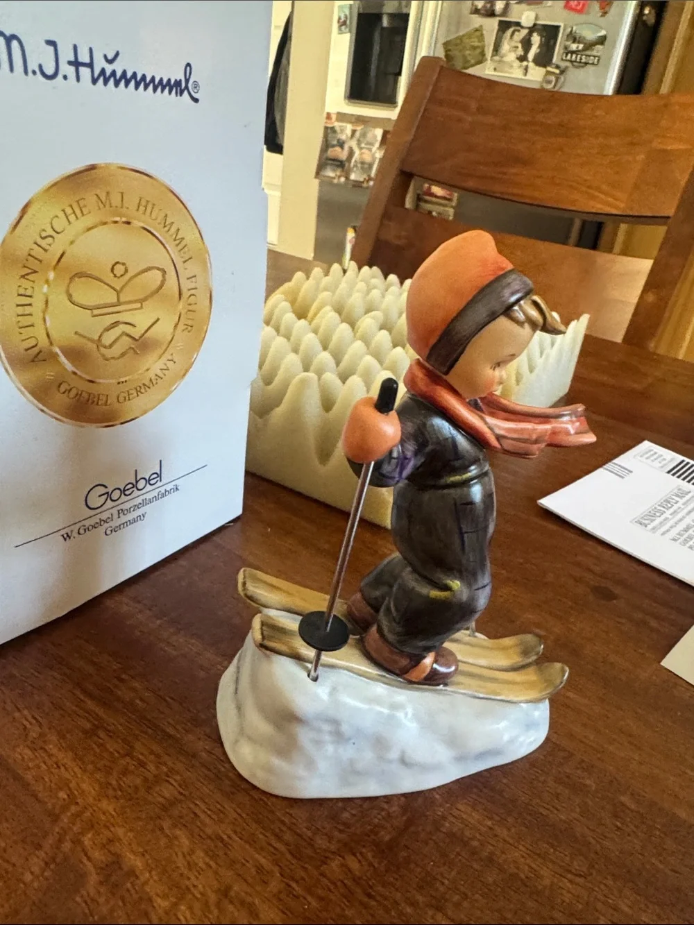 Vintage M. J. Goebel Hummel Hand-Painted Ceramic Skier Figurine w/ original box